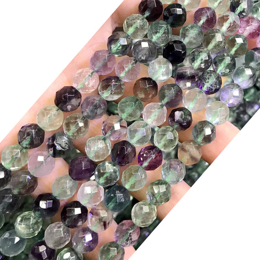 CFL46 Fluorite Gemstone Beads Faceted Round 8mm 15.5" Strand