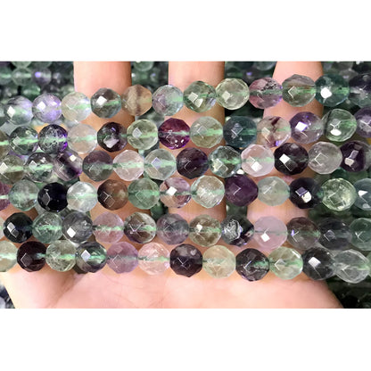 CFL46 Fluorite Gemstone Beads Faceted Round 8mm 15.5" Strand