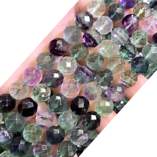 CFL47 Fluorite Gemstone Beads Faceted Round 10mm 15.5" Strand