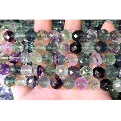 CFL47 Fluorite Gemstone Beads Faceted Round 10mm 15.5" Strand