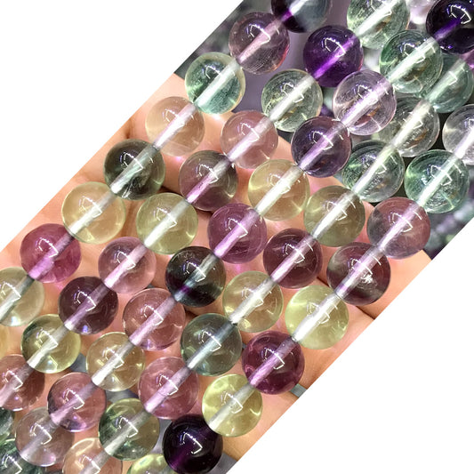 CFL55 Grade AA Fluorite Gemstone Beads Smooth Round 10mm 15" Strand