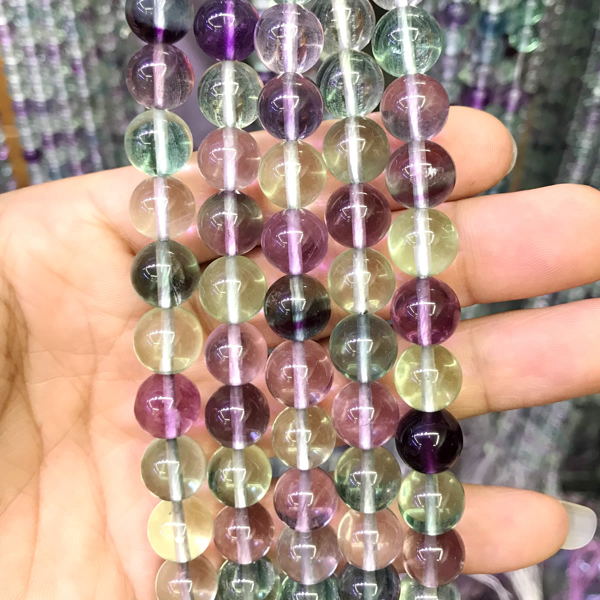 CFL55 Grade AA Fluorite Gemstone Beads Smooth Round 10mm 15" Strand