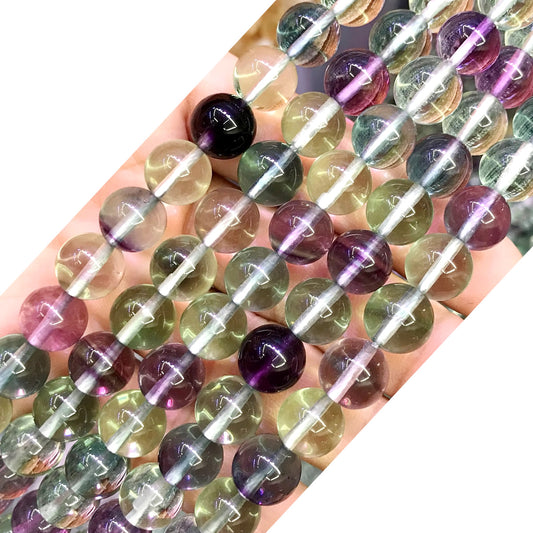 CFL62 Grade AAA Fluorite Gemstone Beads Smooth Round 10mm 15" Strand