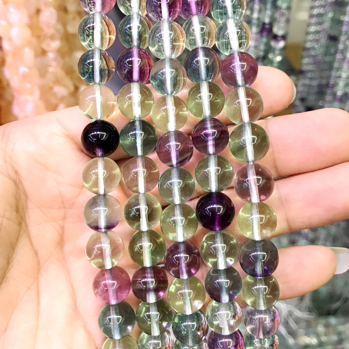 CFL62 Grade AAA Fluorite Gemstone Beads Smooth Round 10mm 15" Strand