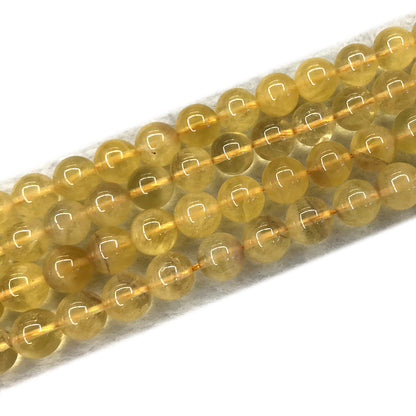 CFL85 Yellow Fluorite Gemstone Beads Smooth Round 10mm 15" Strand