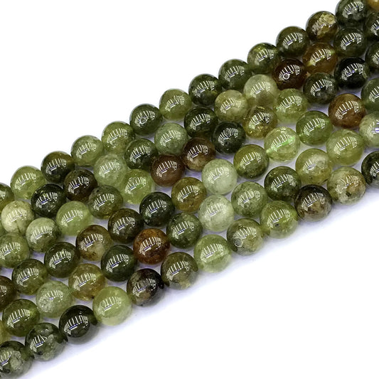 CGA11 Green Garnet Gemstone Beads Smooth Round 8mm 15" Strand