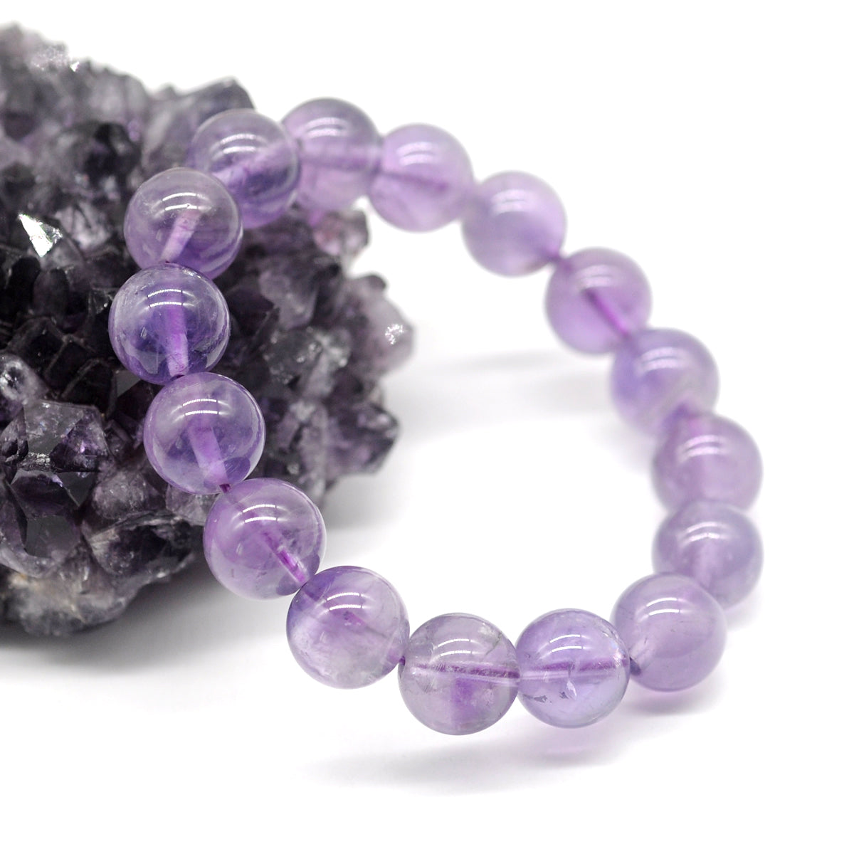 CGB04 Light Amethyst Beads Stretch Bracelet Smooth Round 10mm 12mm