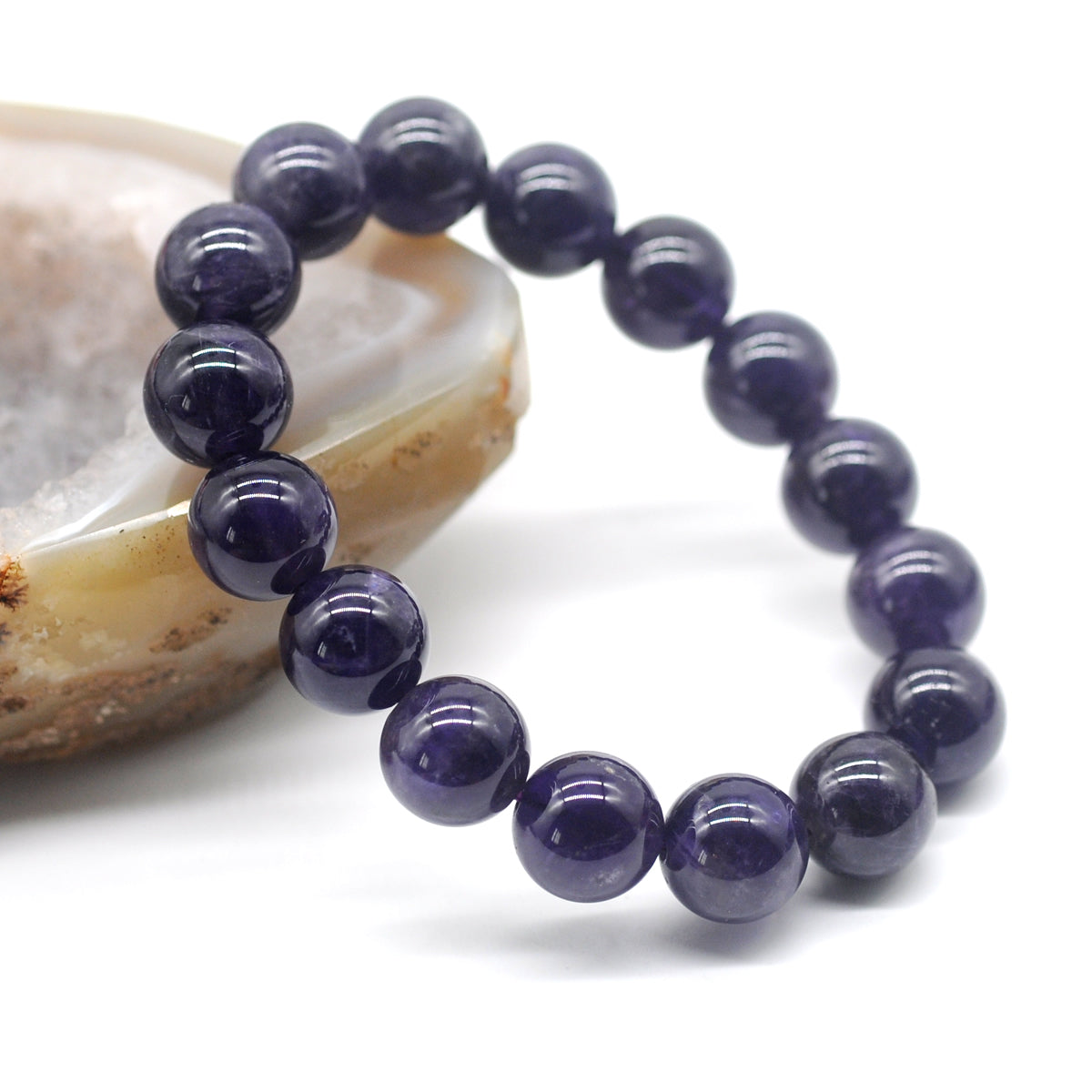 CGB06 Dark Amethyst Beads Stretch Bracelet Smooth Round 10mm 12mm