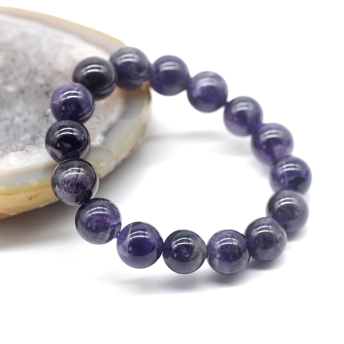 CGB07 Dogtooth Amethyst Beads Stretch Bracelet Smooth Round 10mm 12mm