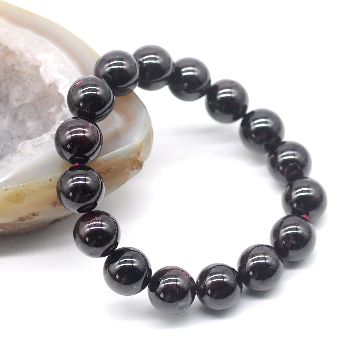 CGB08 Garnet Gemstone Beads Stretch Bracelet Smooth Round 10mm 12mm