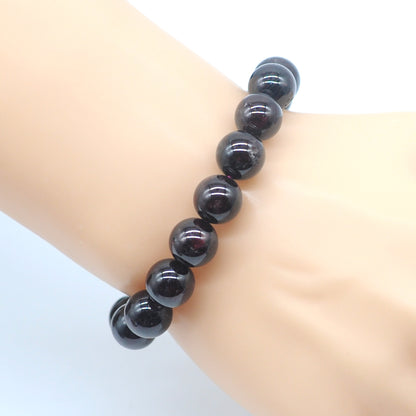 CGB08 Garnet Gemstone Beads Stretch Bracelet Smooth Round 10mm 12mm