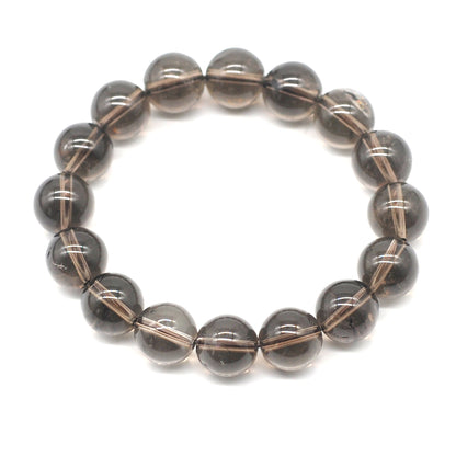 CGB09 Smoky Quartz Beads Stretch Bracelet Smooth Round 10mm 12mm