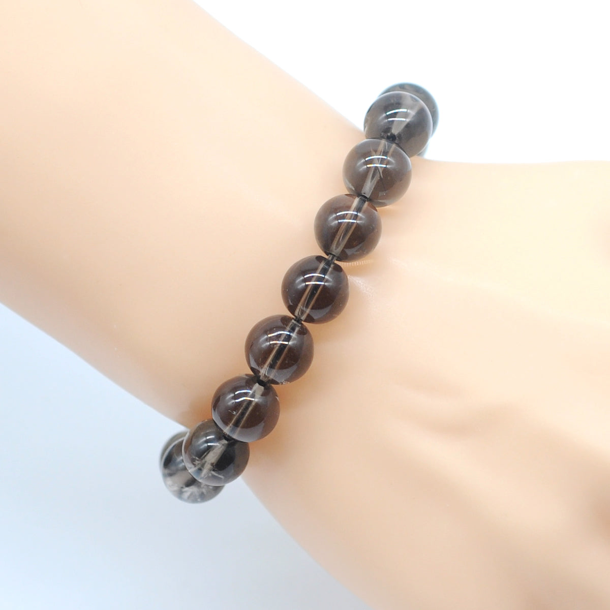 CGB09 Smoky Quartz Beads Stretch Bracelet Smooth Round 10mm 12mm