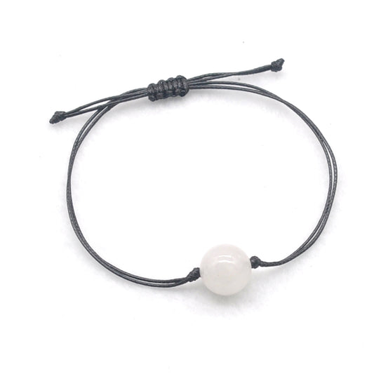 CGB1014 Handmade White Jade Adjustable Bracelet Smooth Round 12mm