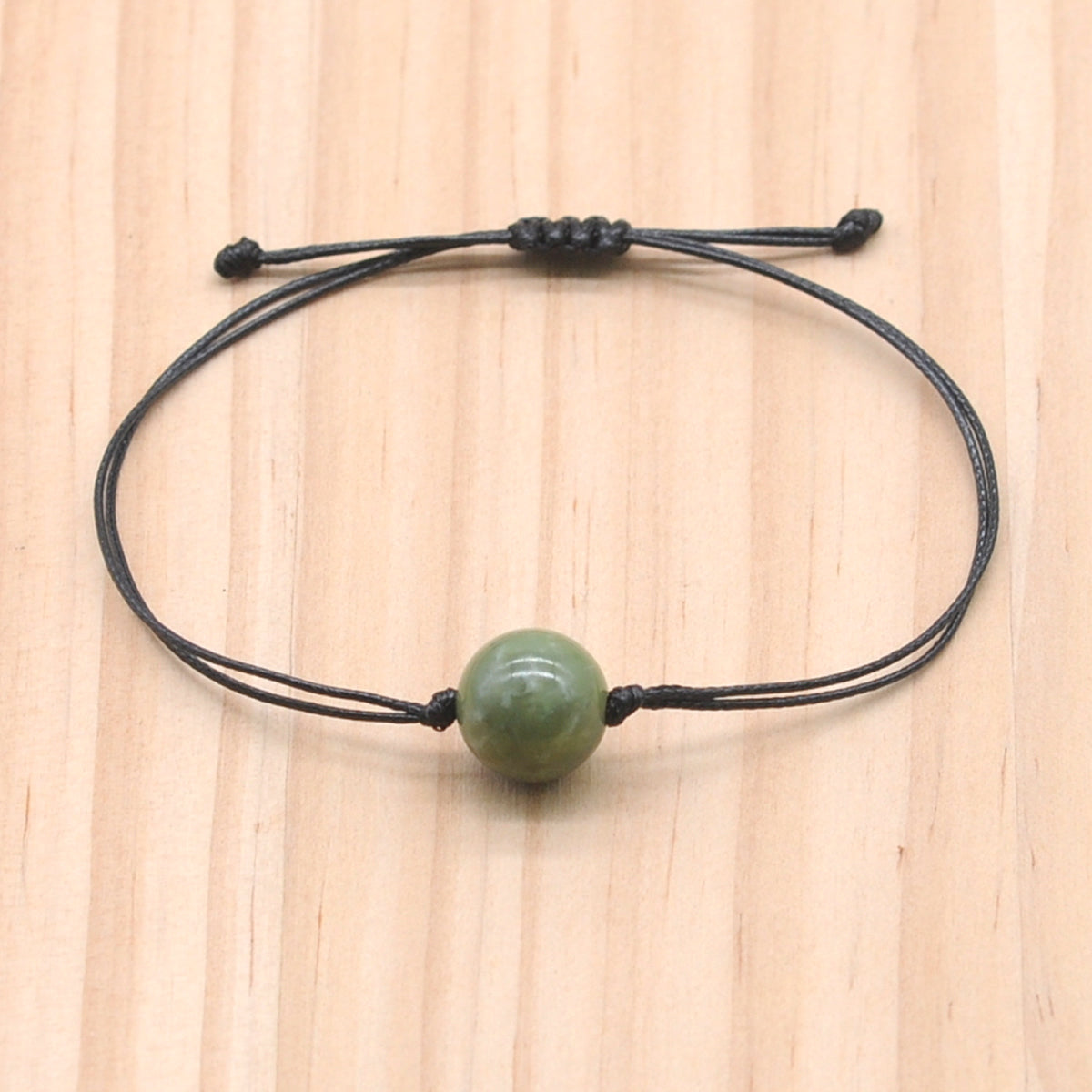 CGB1017 Handmade China Jade Adjustable Bracelet Smooth Round 12mm