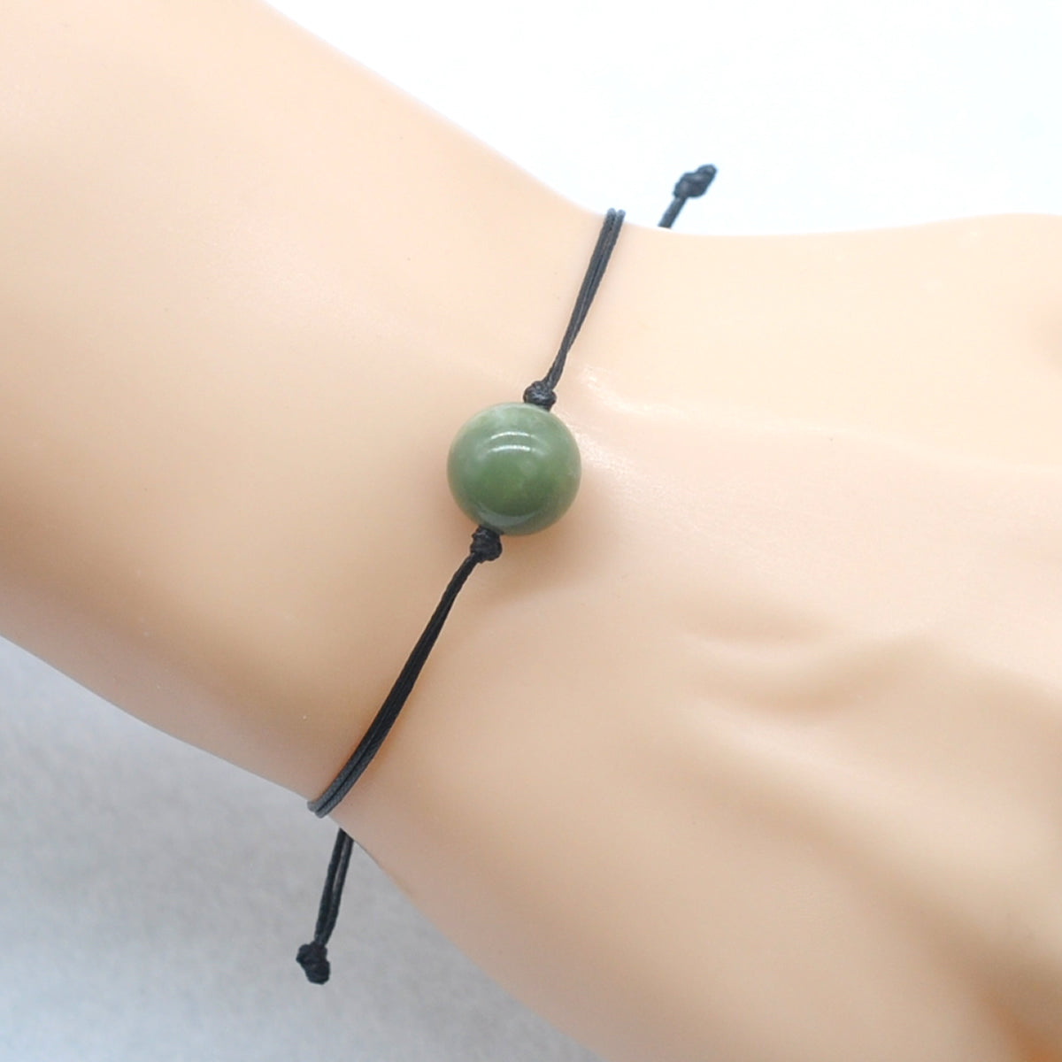 CGB1017 Handmade China Jade Adjustable Bracelet Smooth Round 12mm