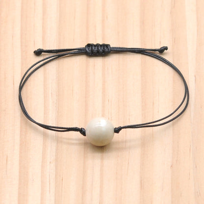 CGB1021 Handmade White Fossil Jasper Adjustable Bracelet Smooth Round 12mm