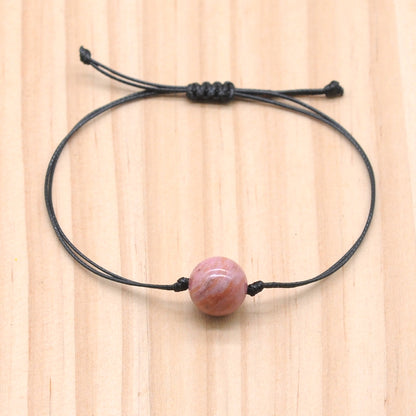 CGB1022 Handmade Pink Wood Jasper Adjustable Bracelet Smooth Round 12mm