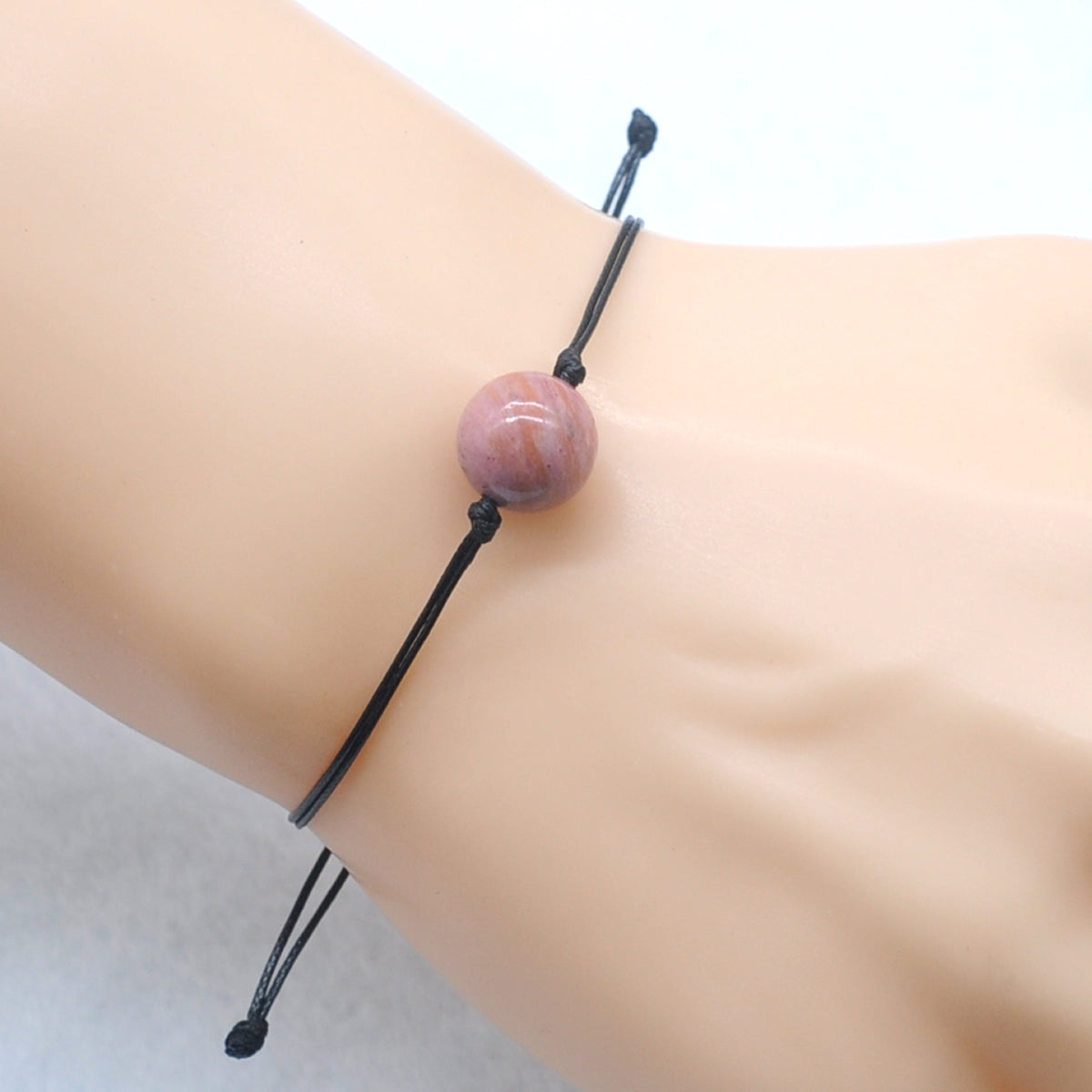 CGB1022 Handmade Pink Wood Jasper Adjustable Bracelet Smooth Round 12mm