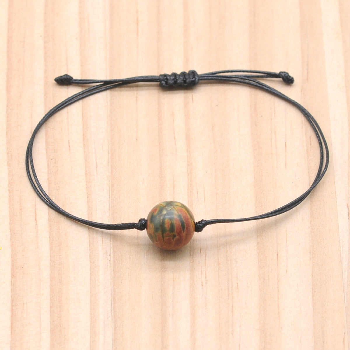 CGB1025 Handmade Picasso Jasper Adjustable Bracelet Smooth Round 12mm