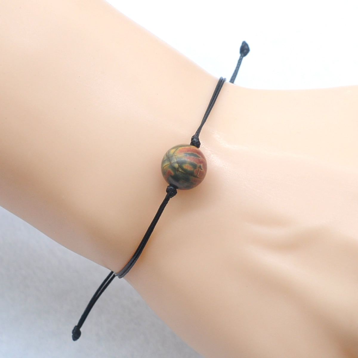 CGB1025 Handmade Picasso Jasper Adjustable Bracelet Smooth Round 12mm