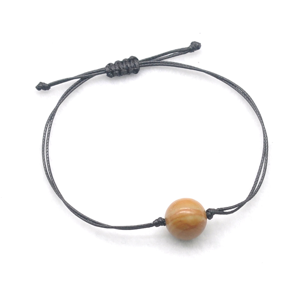 CGB1026 Handmade Yellow Wood Grain Jasper Adjustable Bracelet Smooth Round 12mm