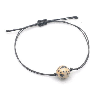 CGB1028 Handmade Dalmatian Jasper Adjustable Bracelet Smooth Round 12mm