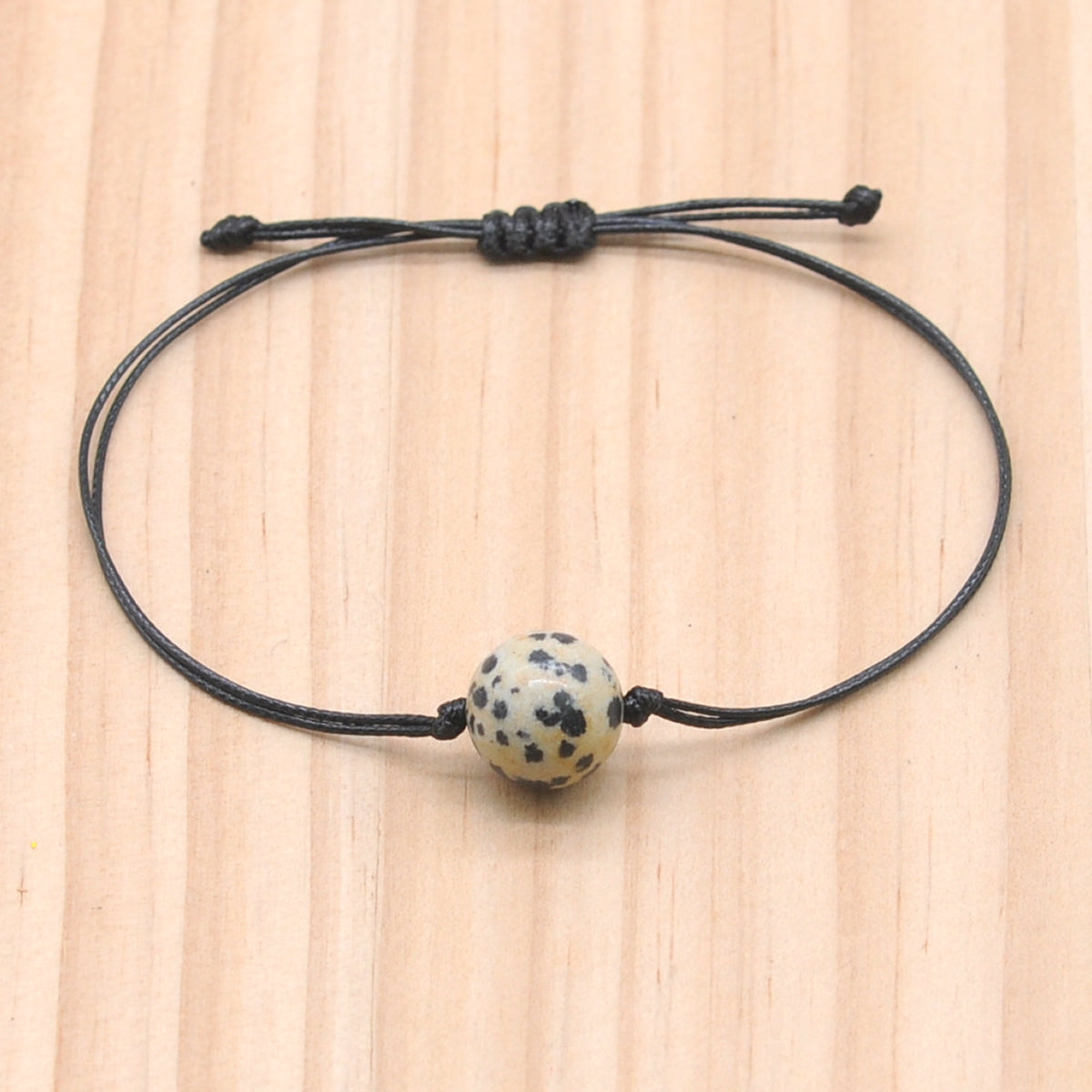 CGB1028 Handmade Dalmatian Jasper Adjustable Bracelet Smooth Round 12mm