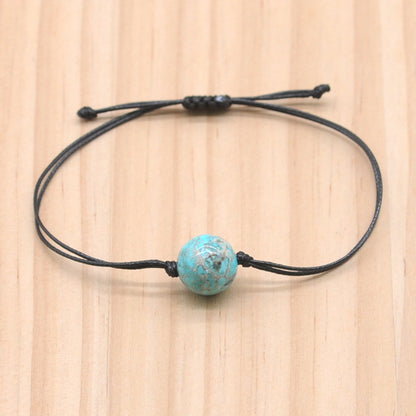 CGB1030 Handmade Blue Sea Sediment Jasper Adjustable Bracelet Smooth Round 12mm