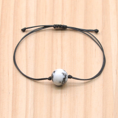 CGB1033 Handmade Black & White Jasper Adjustable Bracelet Smooth Round 12mm