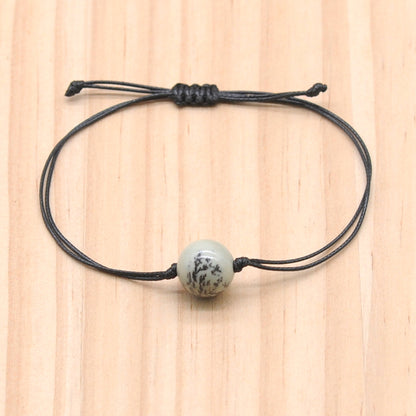 CGB1038 Handmade Greeting Pine Jasper Adjustable Bracelet Smooth Round 12mm