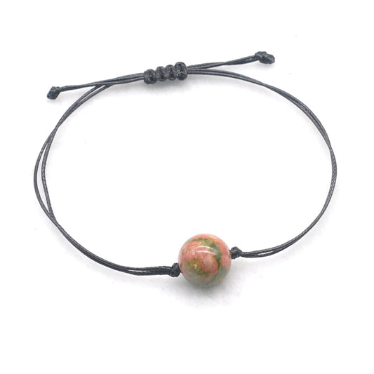 CGB1042 Handmade Unakite Adjustable Bracelet Smooth Round 12mm