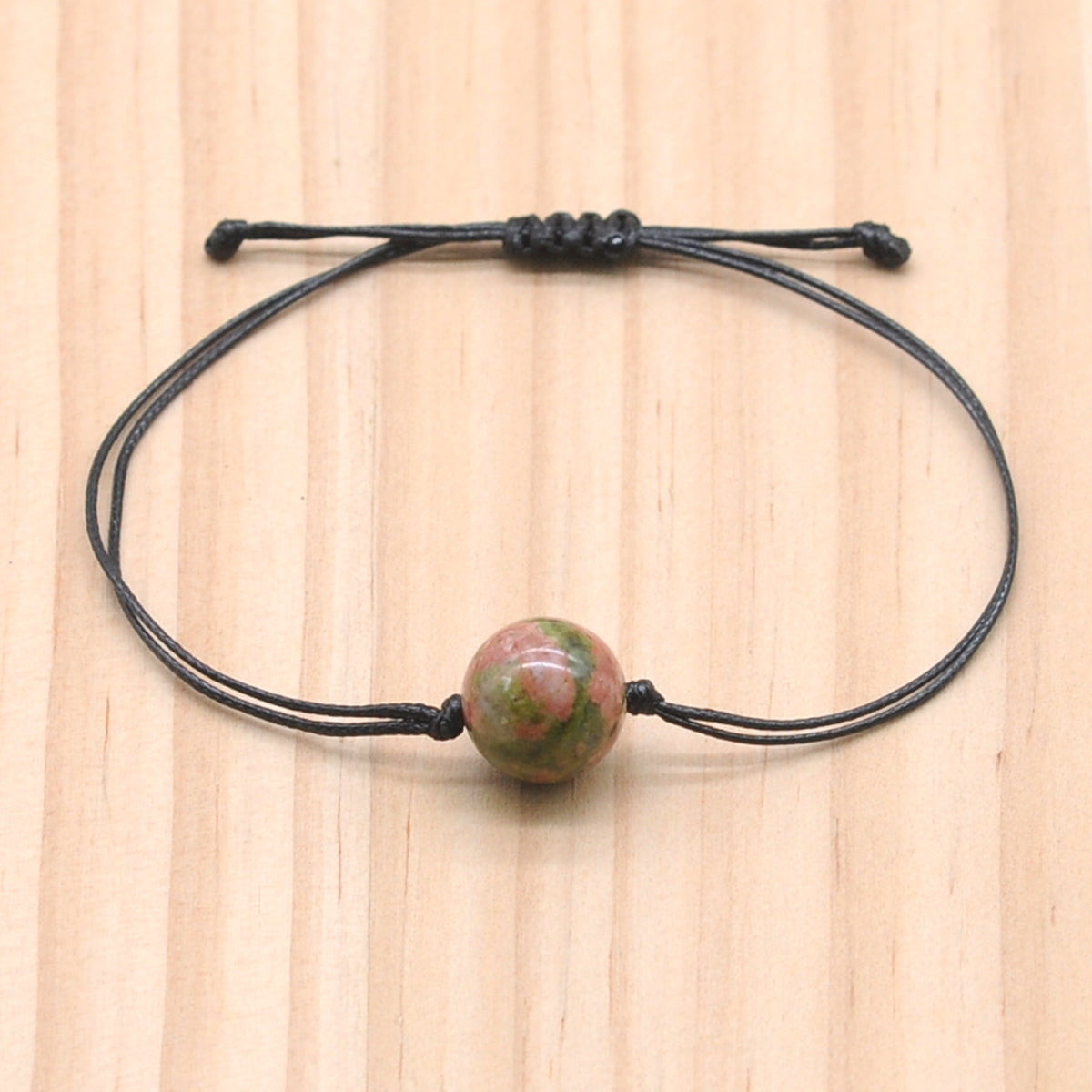 CGB1042 Handmade Unakite Adjustable Bracelet Smooth Round 12mm