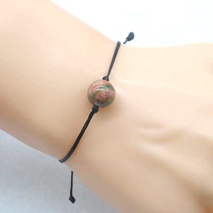 CGB1042 Handmade Unakite Adjustable Bracelet Smooth Round 12mm