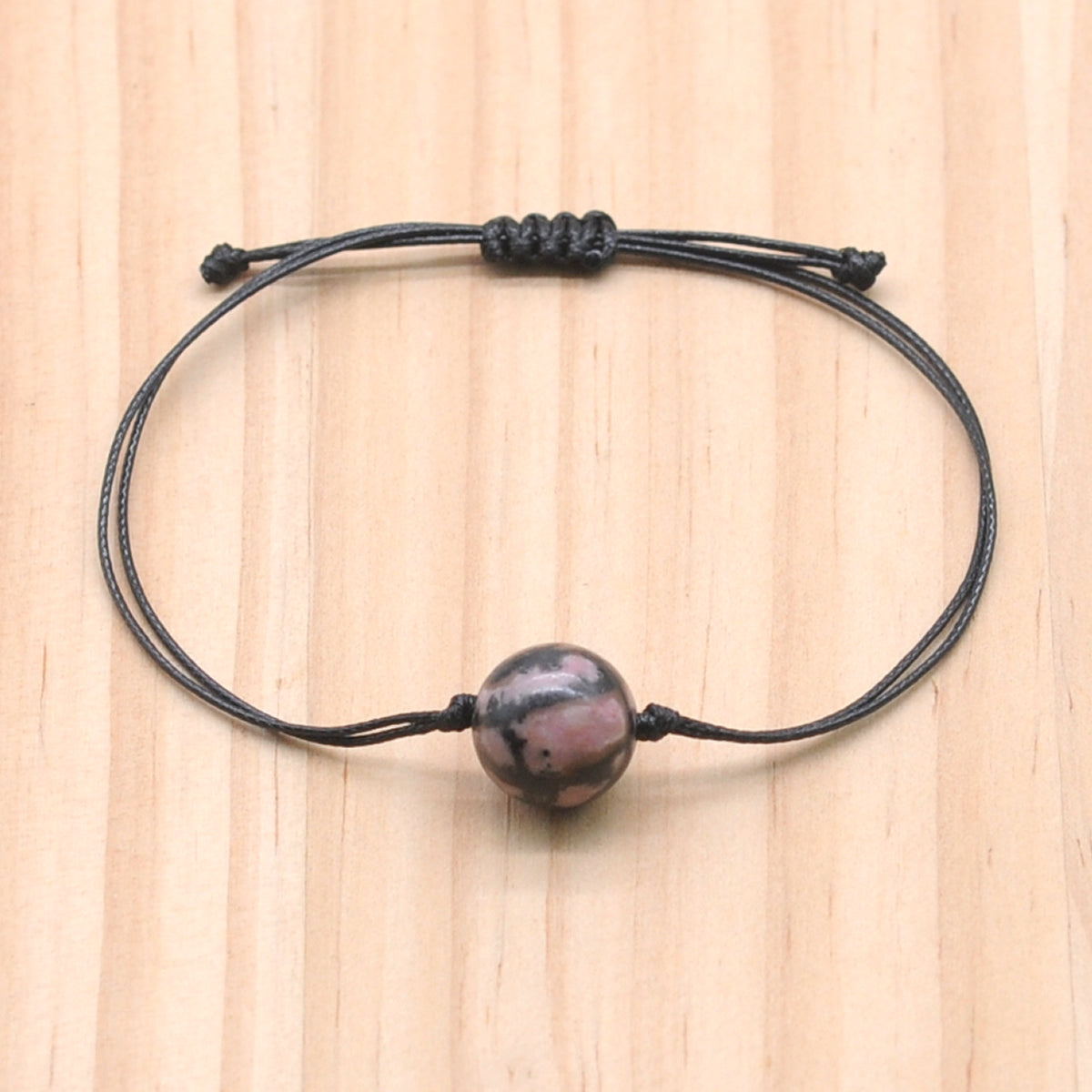 CGB1043 Handmade Rhodonite Adjustable Bracelet Smooth Round 12mm