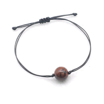 CGB1045 Handmade Mahogany Obsidian Adjustable Bracelet Smooth Round 12mm