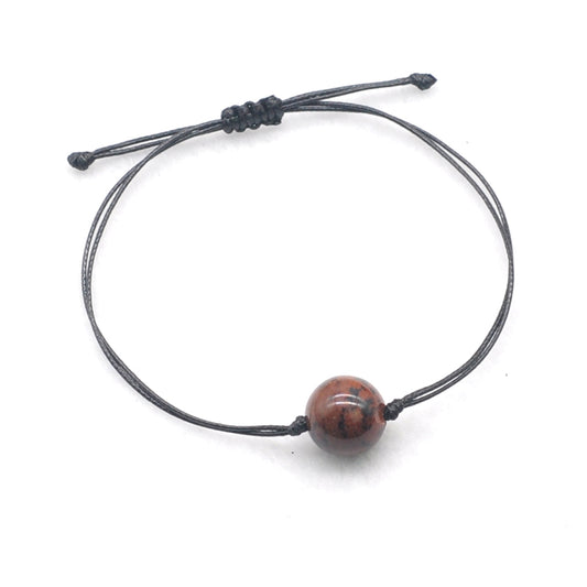 CGB1045 Handmade Mahogany Obsidian Adjustable Bracelet Smooth Round 12mm