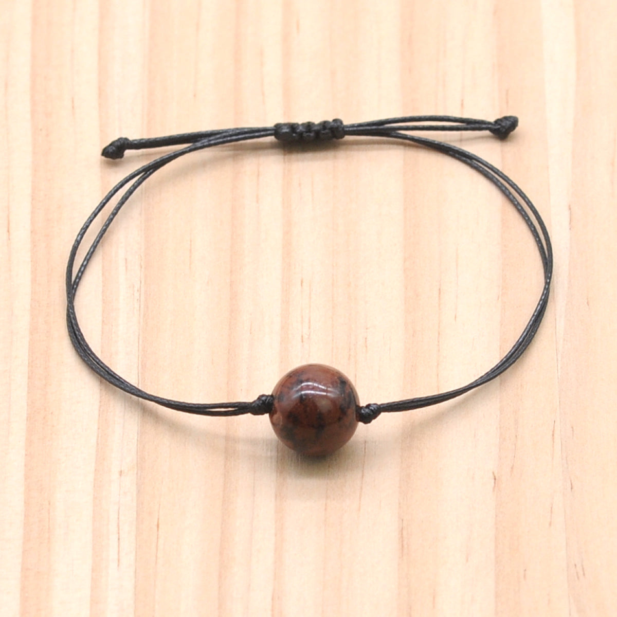 CGB1045 Handmade Mahogany Obsidian Adjustable Bracelet Smooth Round 12mm