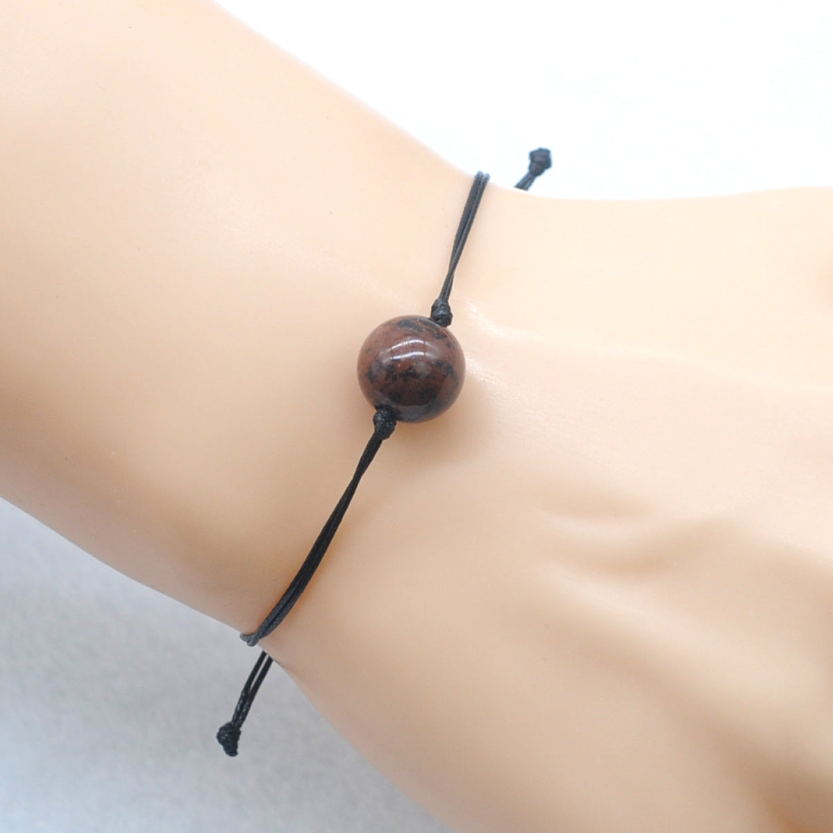 CGB1045 Handmade Mahogany Obsidian Adjustable Bracelet Smooth Round 12mm