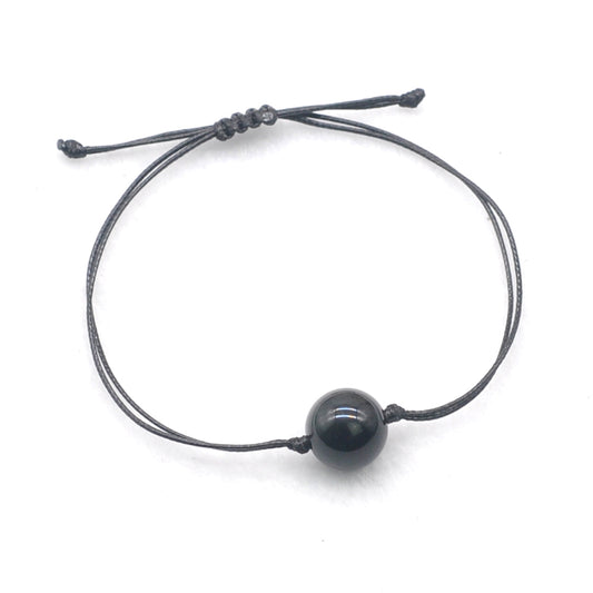 CGB1048 Handmade Black Obsidian Adjustable Bracelet Smooth Round 12mm