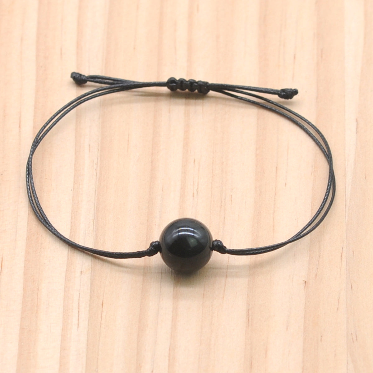 CGB1048 Handmade Black Obsidian Adjustable Bracelet Smooth Round 12mm