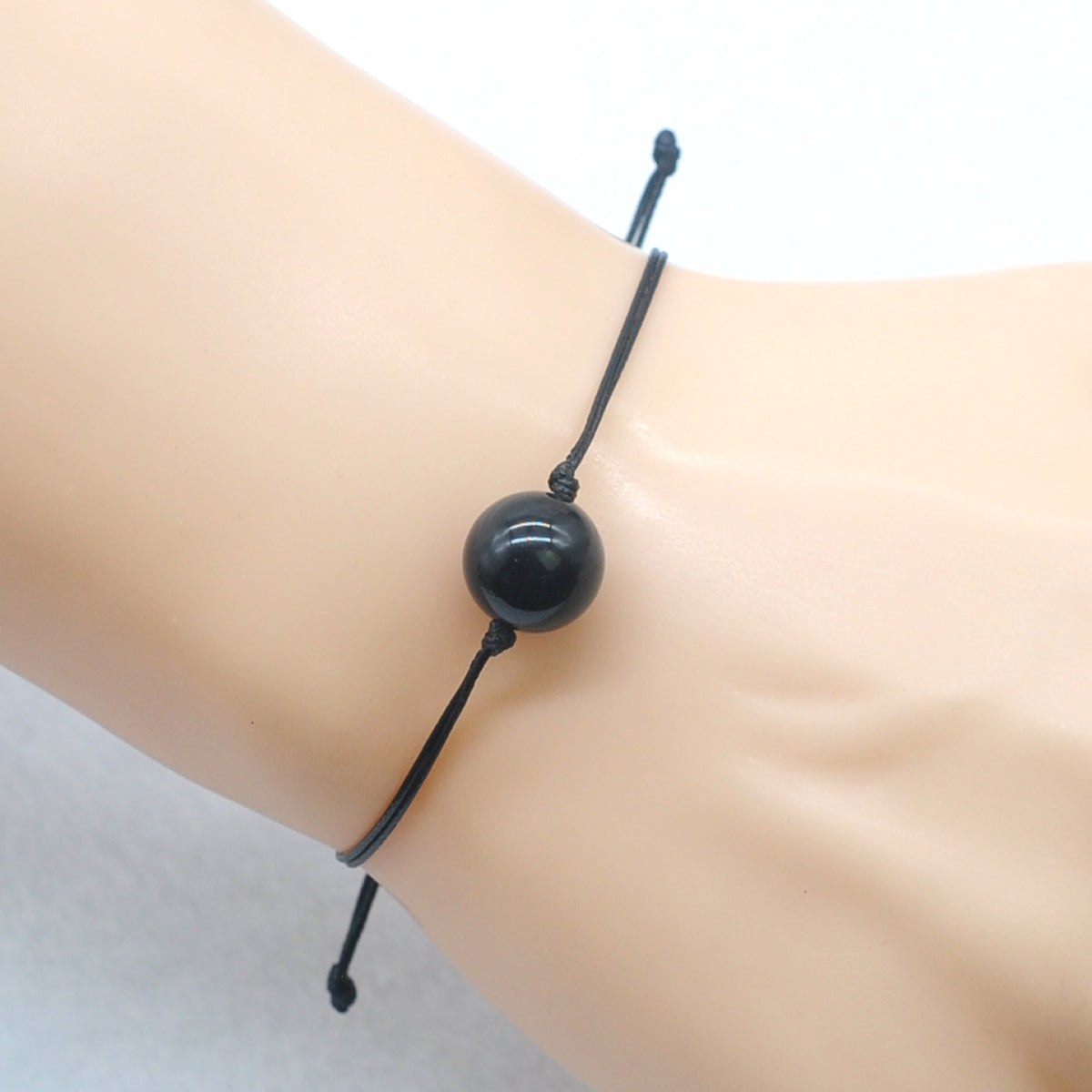 CGB1048 Handmade Black Obsidian Adjustable Bracelet Smooth Round 12mm