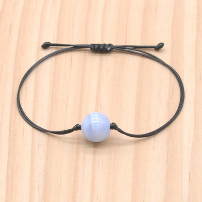 CGB1050 Handmade Blue Lace Agate Adjustable Bracelet Smooth Round 12mm