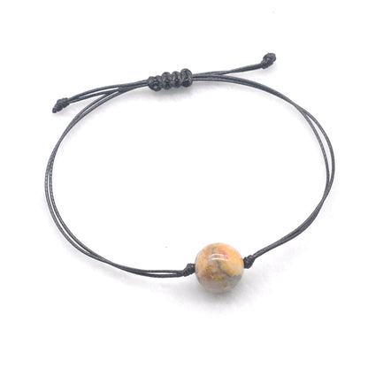 CGB1052 Handmade Yellow Crazy Lace Agate Adjustable Bracelet Smooth Round 12mm