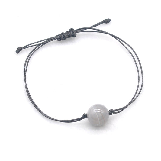 CGB1054 Handmade Grey Banded Agate Adjustable Bracelet Smooth Round 12mm