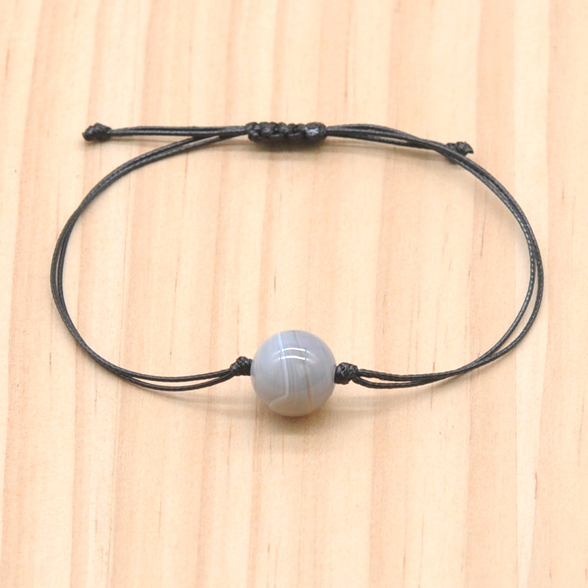 CGB1054 Handmade Grey Banded Agate Adjustable Bracelet Smooth Round 12mm