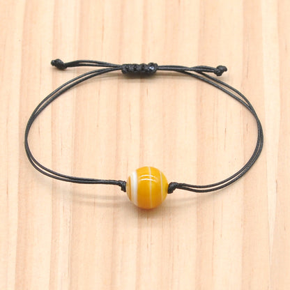 CGB1055 Handmade Yellow Banded Agate Adjustable Bracelet Smooth Round 12mm