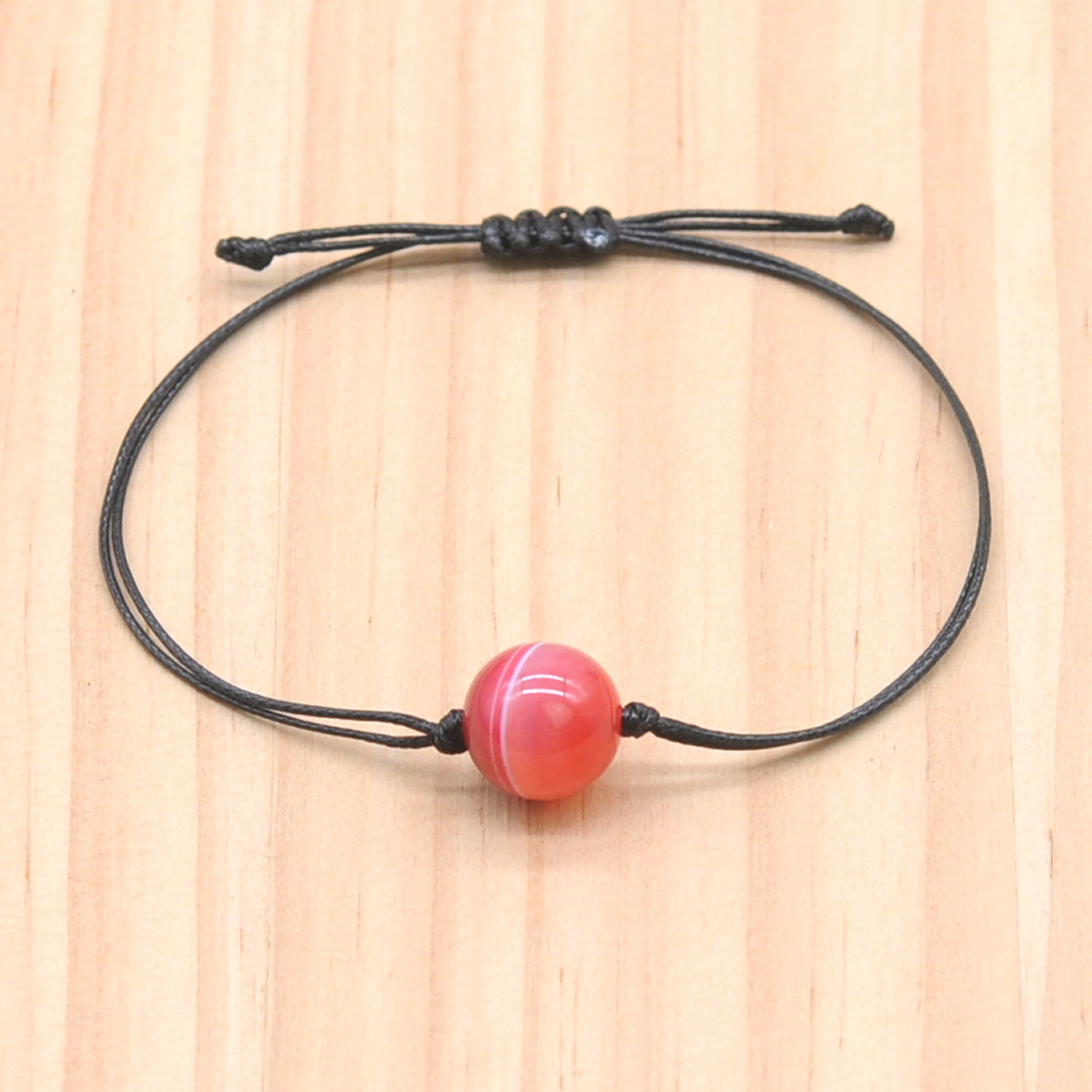 CGB1056 Handmade Red Banded Agate Adjustable Bracelet Smooth Round 12mm