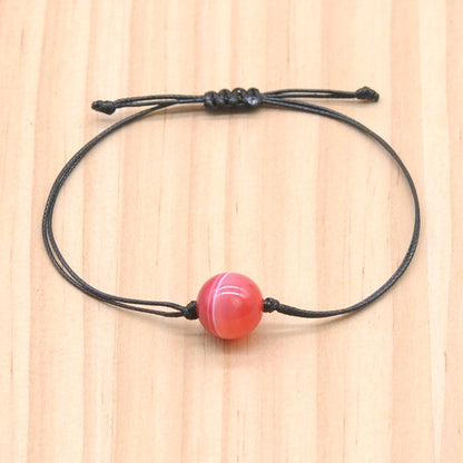 CGB1056 Handmade Red Banded Agate Adjustable Bracelet Smooth Round 12mm