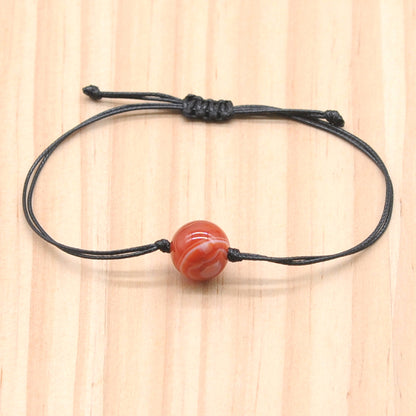 CGB1057 Handmade Red Banded Agate Adjustable Bracelet Smooth Round 12mm